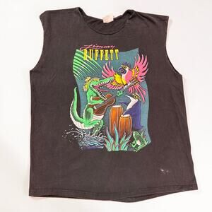 Vintage Jimmy Buffett T-Shirt Jimmy's Jump Up Black Parrot Cutoff Mens